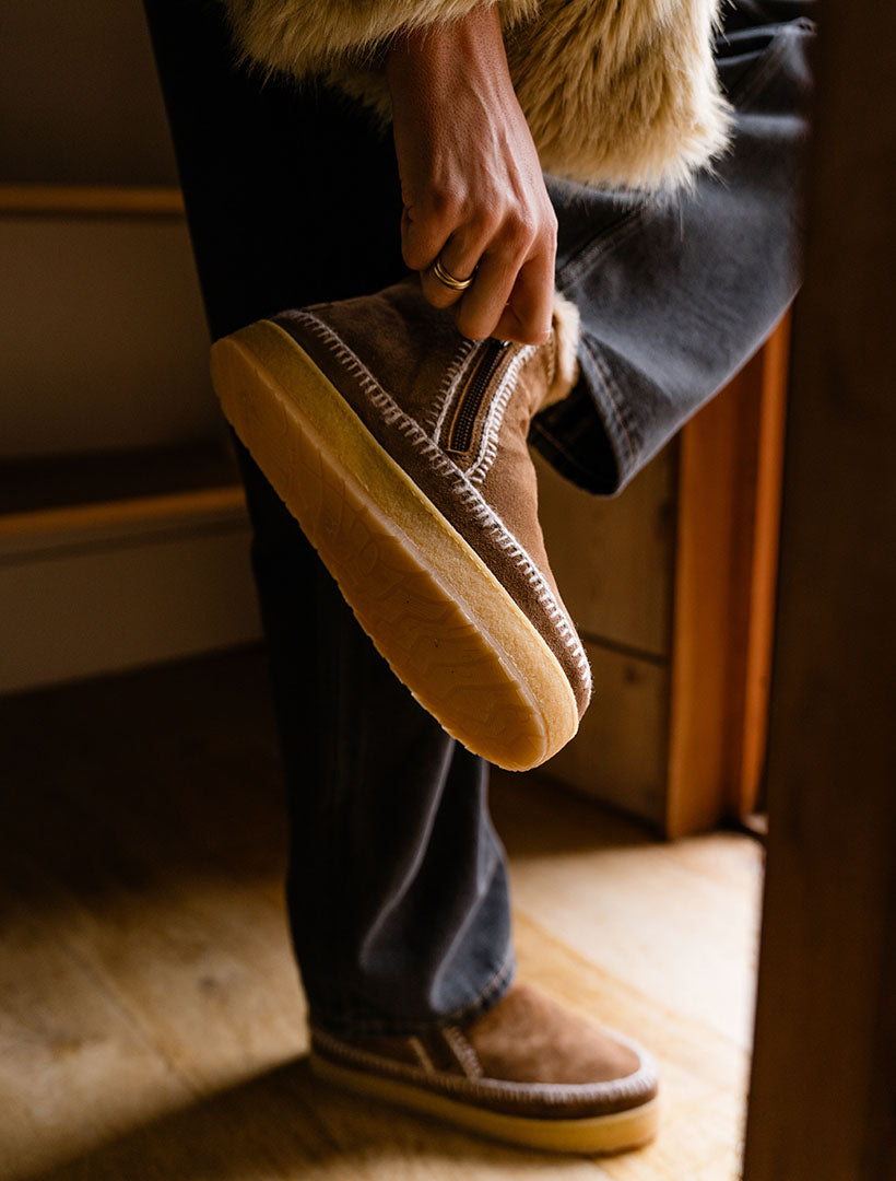 Setsu Crochet Crepe Ankle Boot Nutmeg Suede Wheat