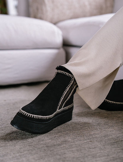 Setsu Platform Crochet Ankle Boot Black Suede Natural