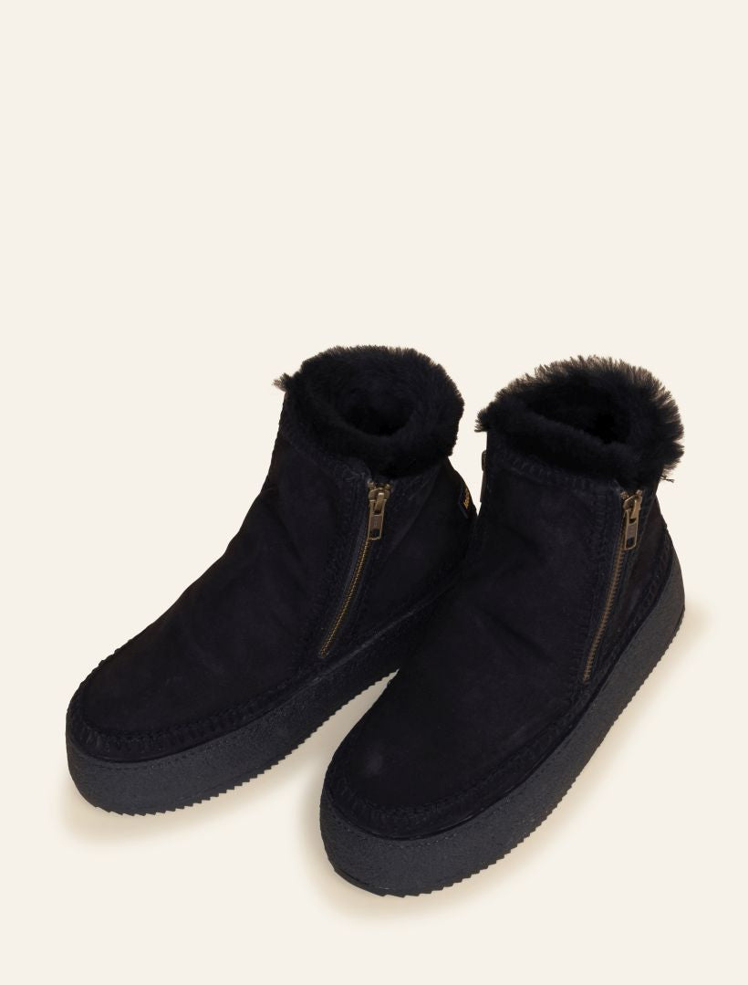 Setsu Platform Crochet Ankle Boot Black Suede Black