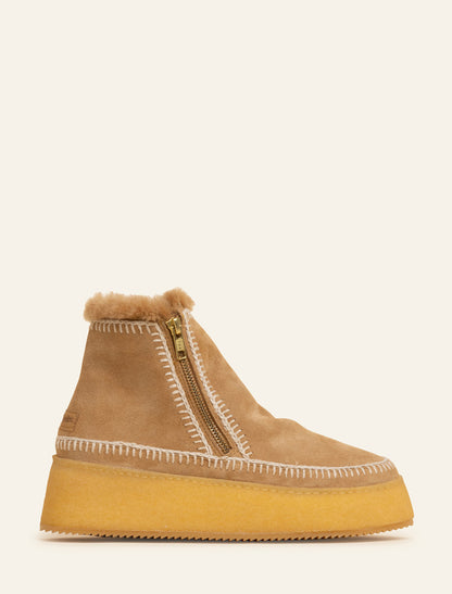 Setsu Platform Crochet Ankle Boot Saffron Suede Natural