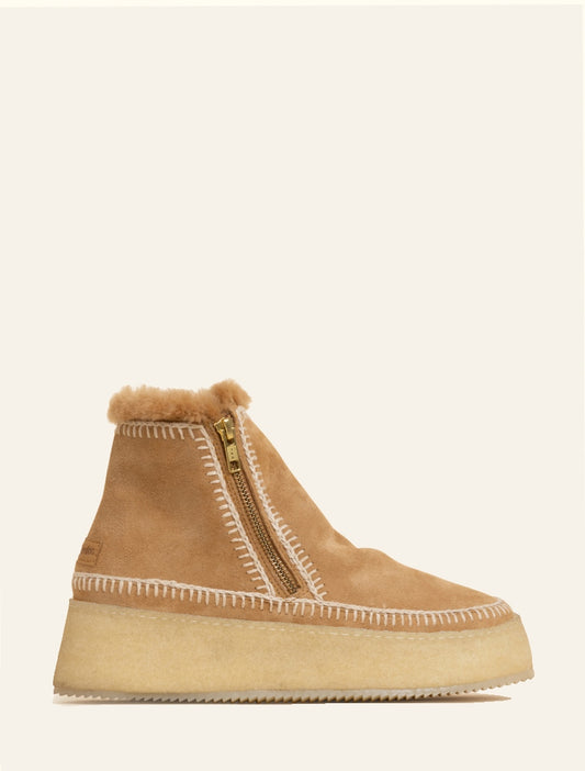 Setsu Platform Crochet Ankle Boot Mustard Suede Natural