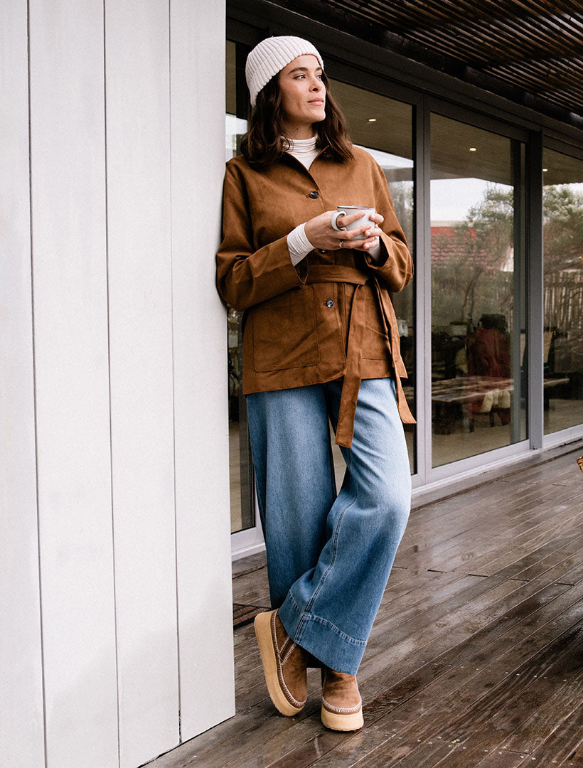 Setsu Platform Crochet Ankle Boot Nutmeg Suede Wheat