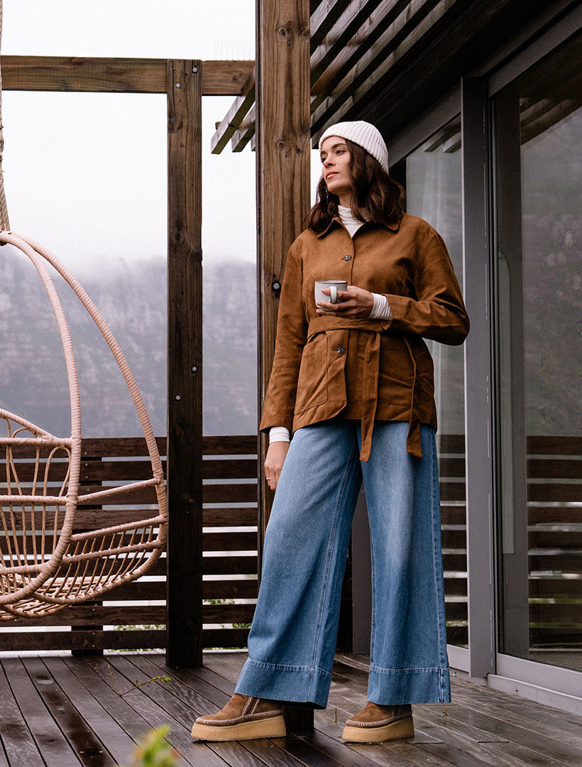 Setsu Platform Crochet Ankle Boot Nutmeg Suede Wheat