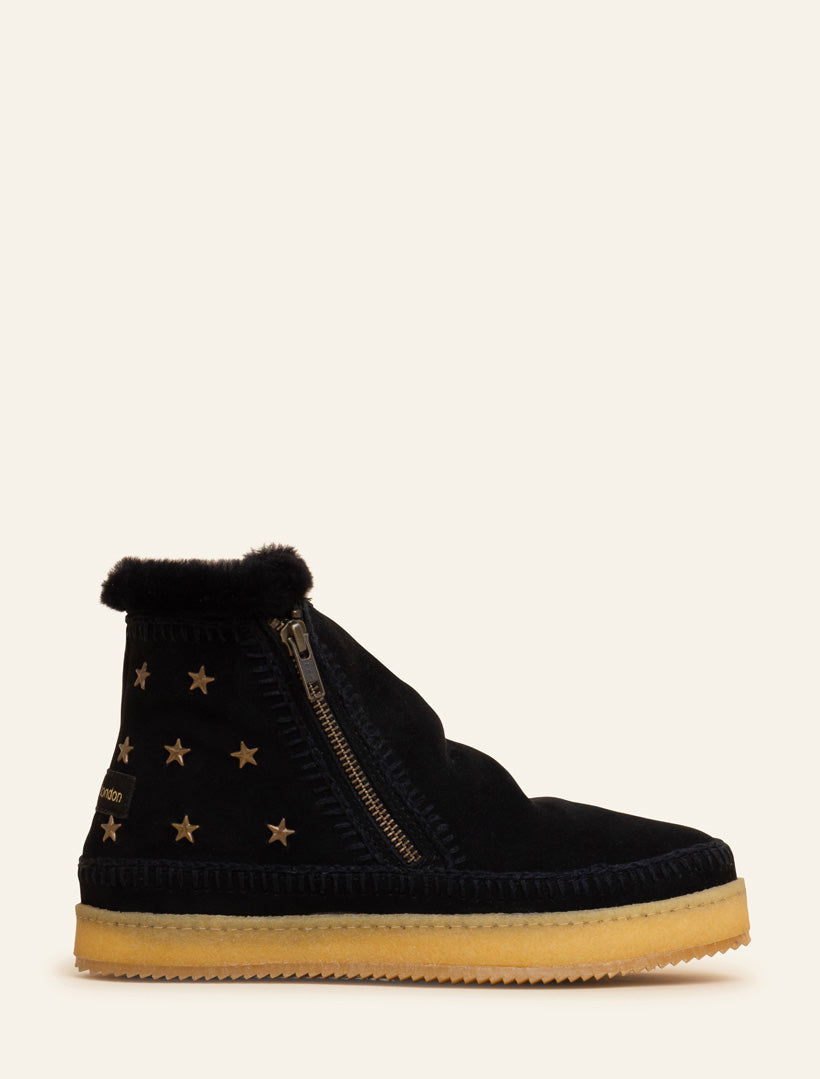 Setsu Stars Crochet Ankle Boot Black Suede Black