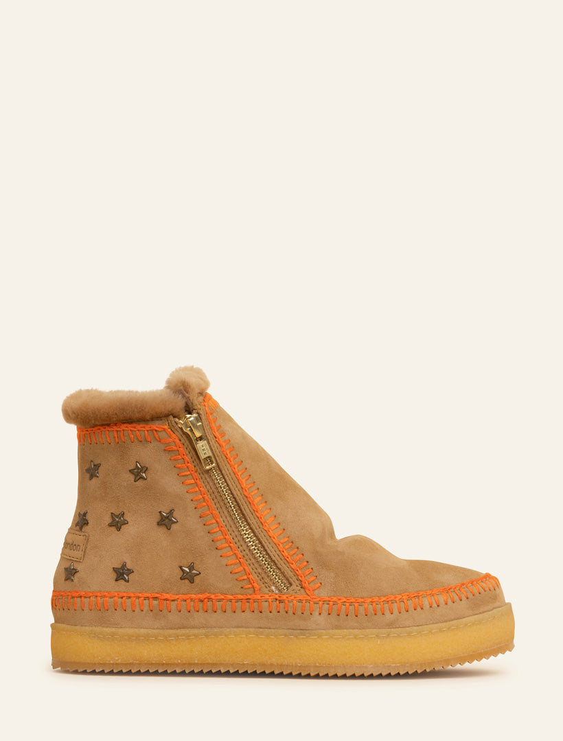 Setsu Stars Crochet Ankle Boot Saffron Suede Orange