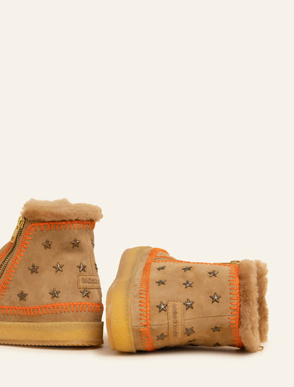 Setsu Stars Crochet Ankle Boot Saffron Suede Orange