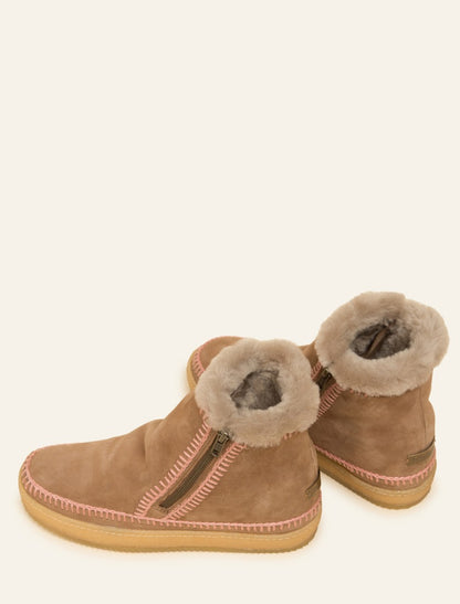 Setsu Crochet Side Zip Ankle Boot Camel Suede Rose
