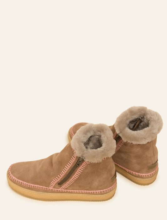Setsu Crochet Side Zip Ankle Boot Camel Suede Rose