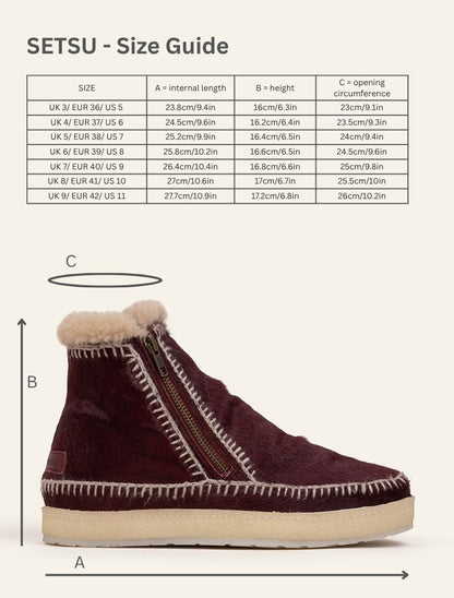 Setsu Crochet Crepe Ankle Boot Burgundy Pony Wheat