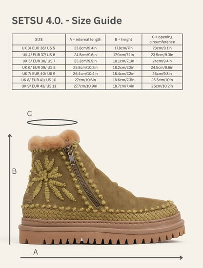 Setsu 4.0. Floral Ankle Boot Fern Suede Olive