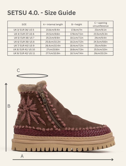 Setsu 4.0. Floral Ankle Boot Choc Suede Rosso