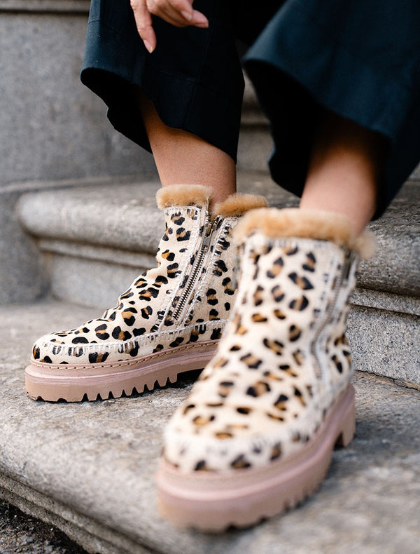 Setsu 3.0. Crochet Ankle Boot Beige Leopard Pony Natural