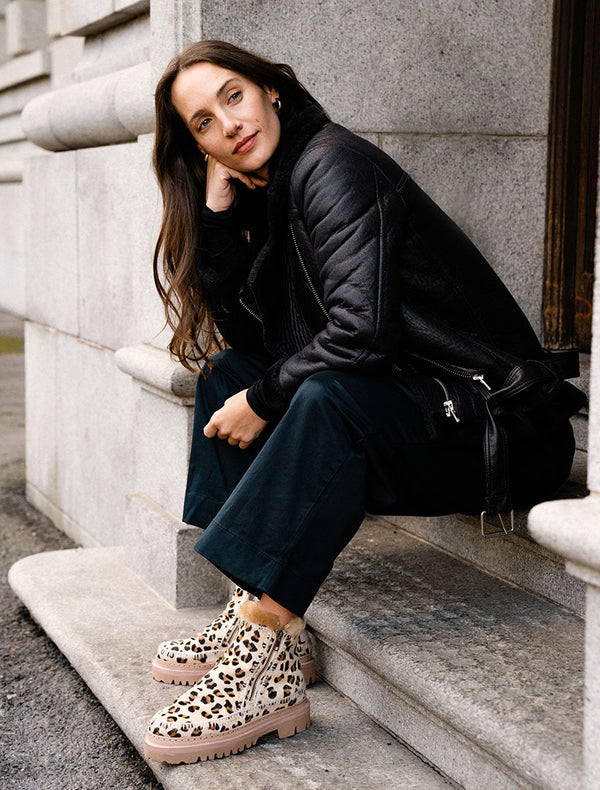 Setsu 3.0. Crochet Ankle Boot Beige Leopard Pony Natural