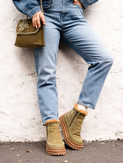 Setsu 4.0. Floral Ankle Boot Fern Suede Olive