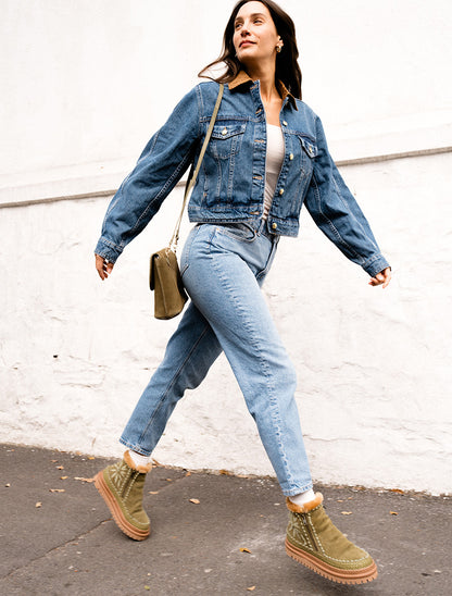 Setsu 4.0. Floral Ankle Boot Fern Suede Olive