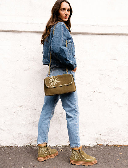 Setsu 4.0. Floral Ankle Boot Fern Suede Olive