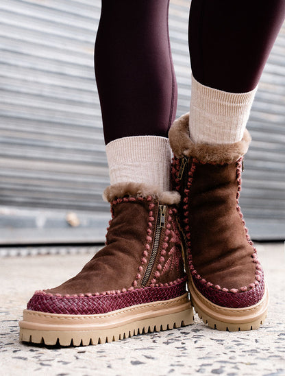 Setsu 4.0. Floral Ankle Boot Choc Suede Rosso