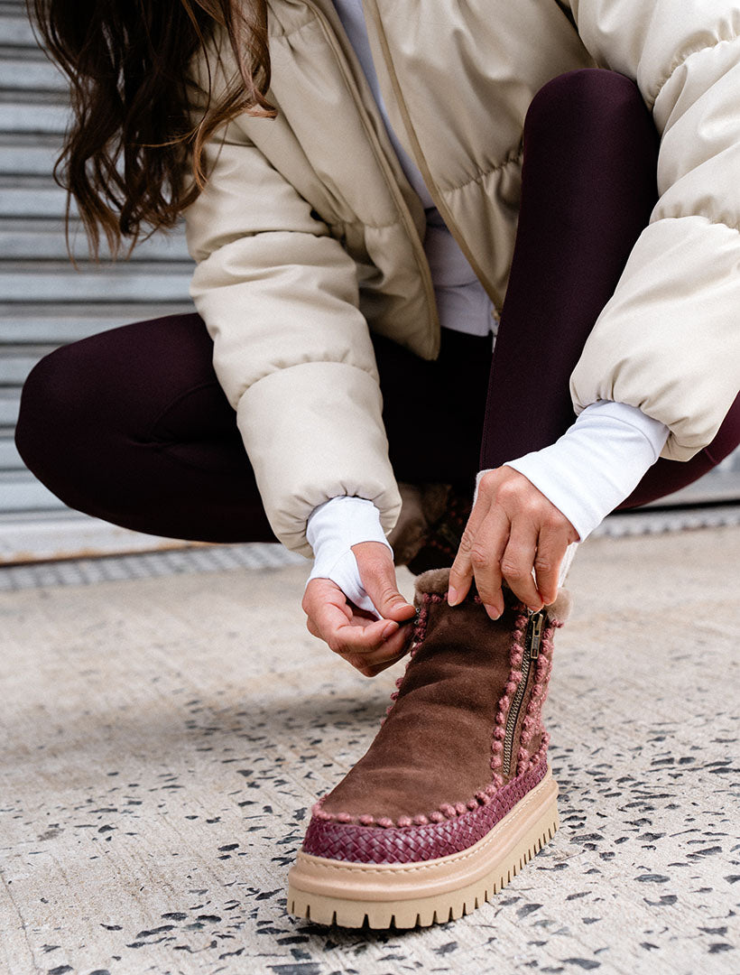 Setsu 4.0. Floral Ankle Boot Choc Suede Rosso