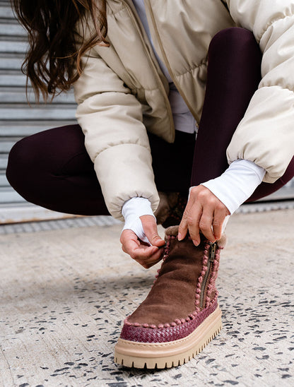 Setsu 4.0. Floral Ankle Boot Choc Suede Rosso