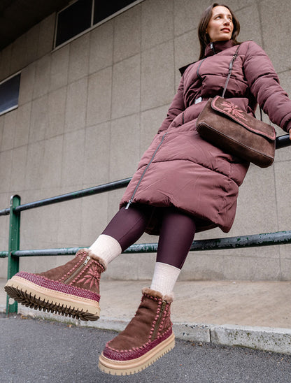 Setsu 4.0. Floral Ankle Boot Choc Suede Rosso