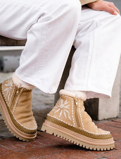 Setsu 4.0. Floral Ankle Boot Saffron Suede Natural