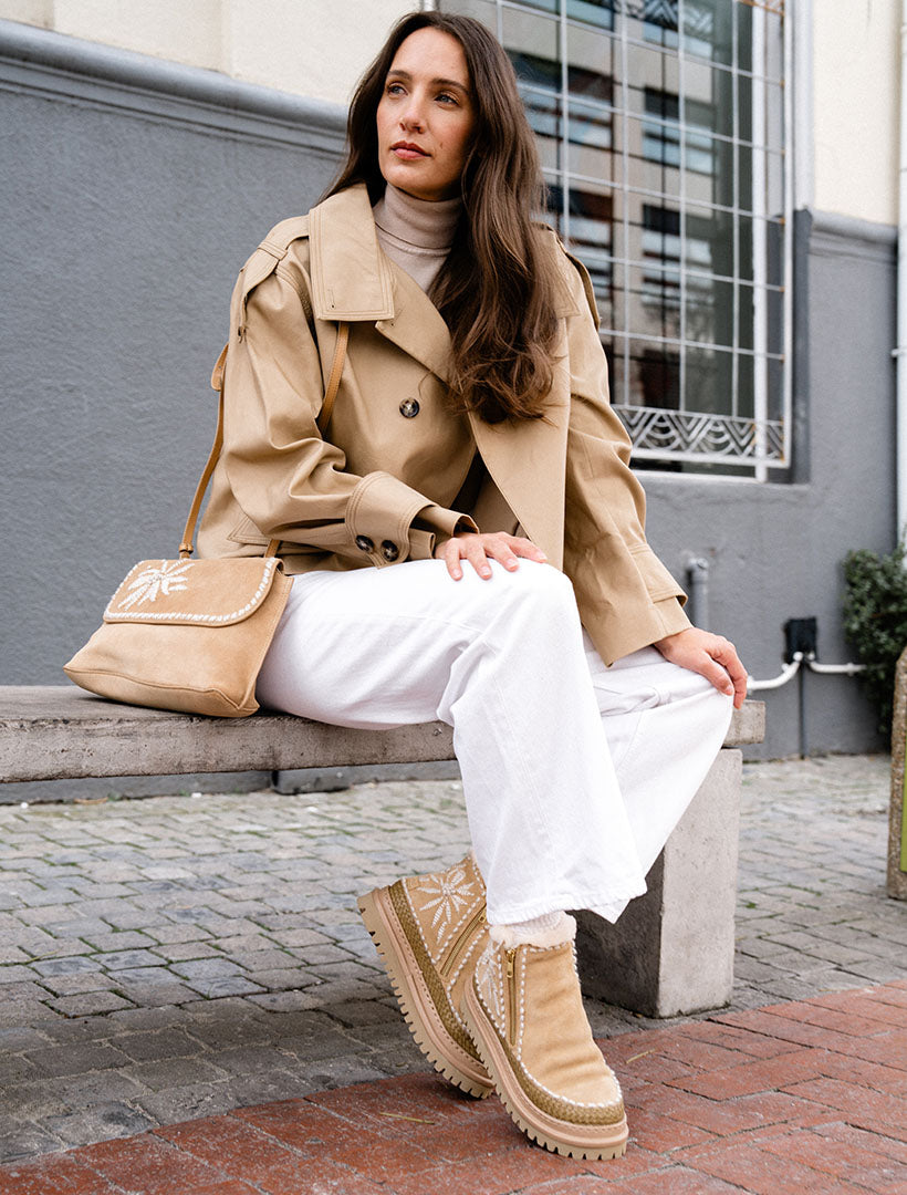 Setsu 4.0. Floral Ankle Boot Saffron Suede Natural