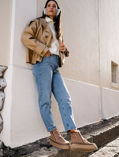 Setsu 4.0. Floral Ankle Boot Taupe Suede Peach