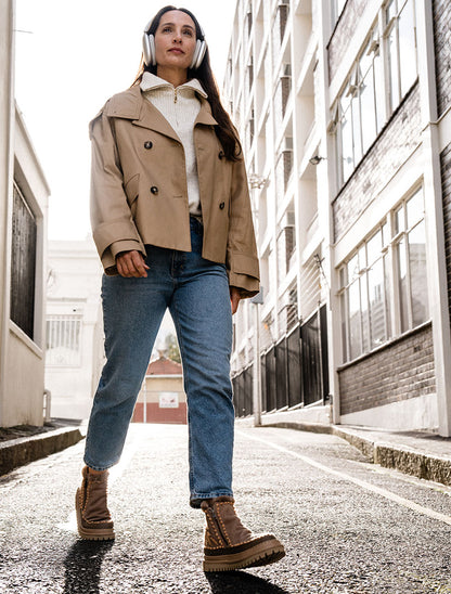 Setsu 4.0. Floral Ankle Boot Taupe Suede Peach