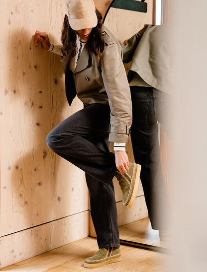 Setsu Crochet Crepe Ankle Boot Fern Suede Beige