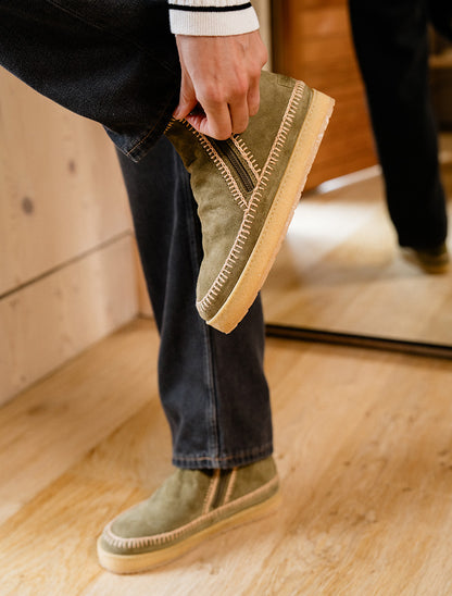 Setsu Crochet Crepe Ankle Boot Fern Suede Beige