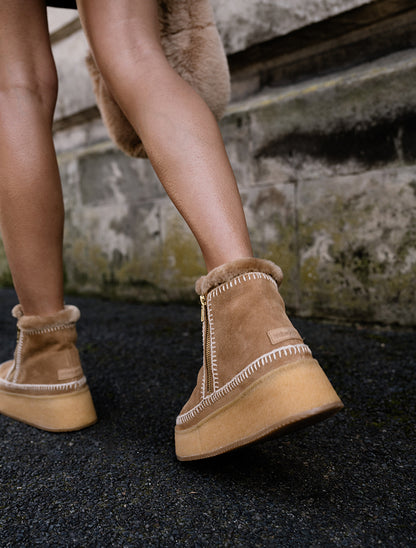 Setsu Platform Crochet Ankle Boot Saffron Suede Natural