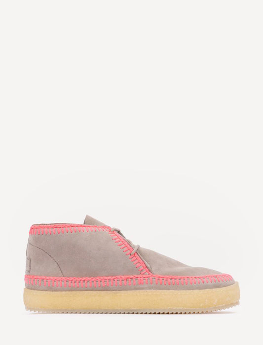 Shenje Crochet Lace up Boots Fossil Suede Neon Pink