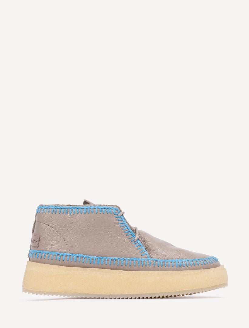 Shenje Low Platform Boots Fossil Leather Neon Blue