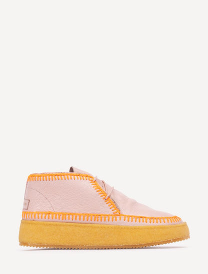 Shenje Low Platform Boots Misty Rose Leather Neon Orange