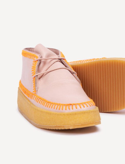 Shenje Low Platform Boots Misty Rose Leather Neon Orange