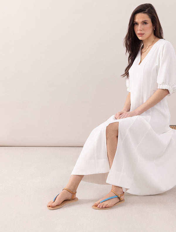Sage Flat Leather Sandal Turquoise