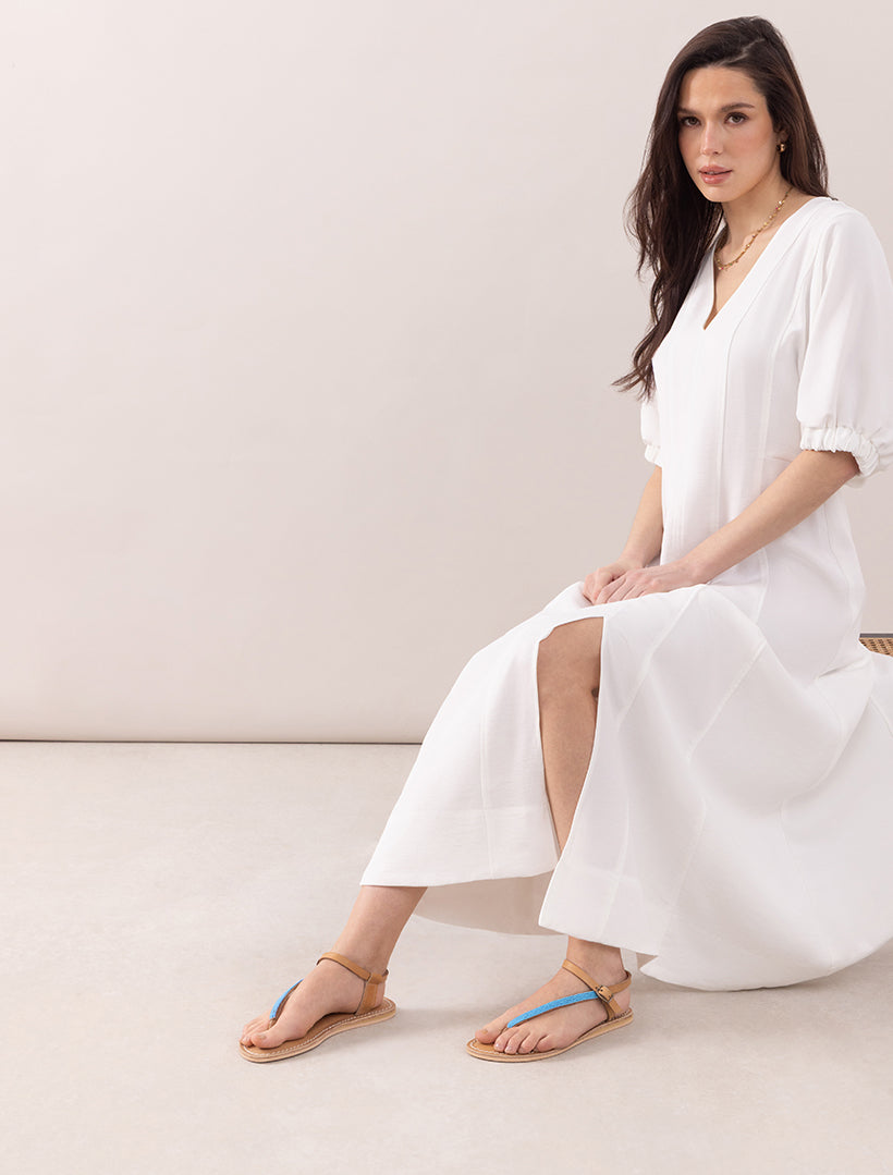 Sage Flat Leather Sandal Turquoise