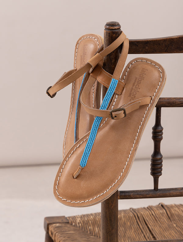 Sage Flat Leather Sandal Turquoise