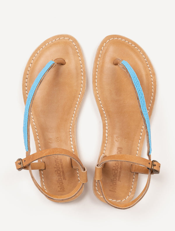 Sage Flat Leather Sandal Turquoise