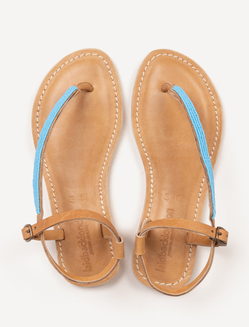 Sage Flat Leather Sandal Turquoise
