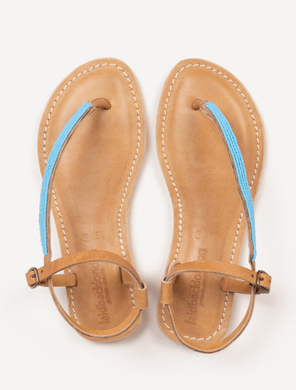 Sage Flat Leather Sandal Turquoise