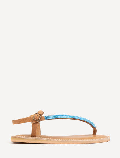 Sage Flat Leather Sandal Turquoise