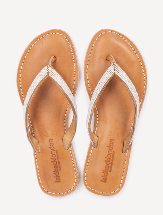 Seri Flat Leather Sandal Cream - Ships 21st March 25