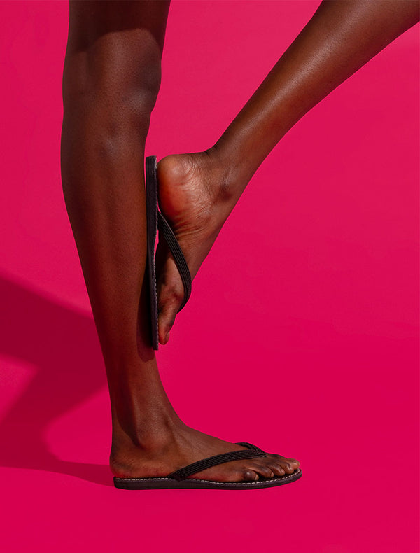 Seri Flat Black Leather Sandal Black