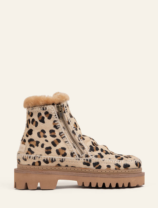 Setsu 3.0. Crochet Ankle Boot Beige Leopard Pony Natural