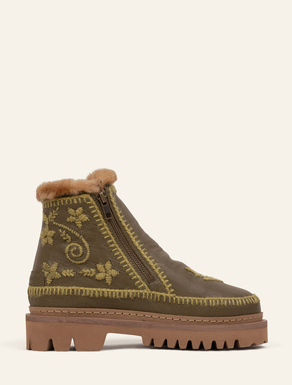 Setsu 3.0. Paisley Ankle Boot Olive Leather Olive