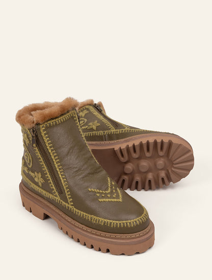 Setsu 3.0. Paisley Ankle Boot Olive Leather Olive