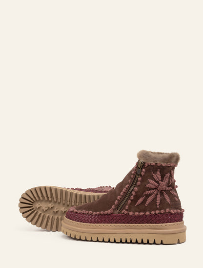 Setsu 4.0. Floral Ankle Boot Choc Suede Rosso