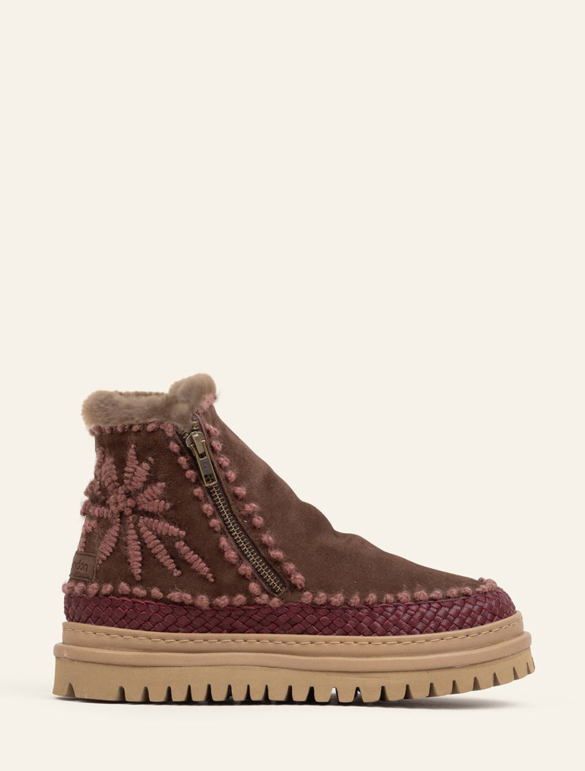 Setsu 4.0. Floral Ankle Boot Choc Suede Rosso