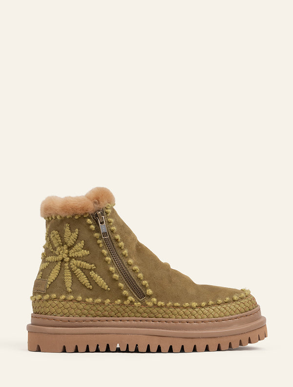 Setsu 4.0. Floral Ankle Boot Fern Suede Olive